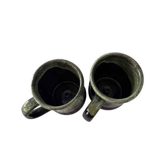 2 Deneen Pottery Devil Mountain Coffee Co Black Label Stoneware Mug Green Black - Picture 3 of 7